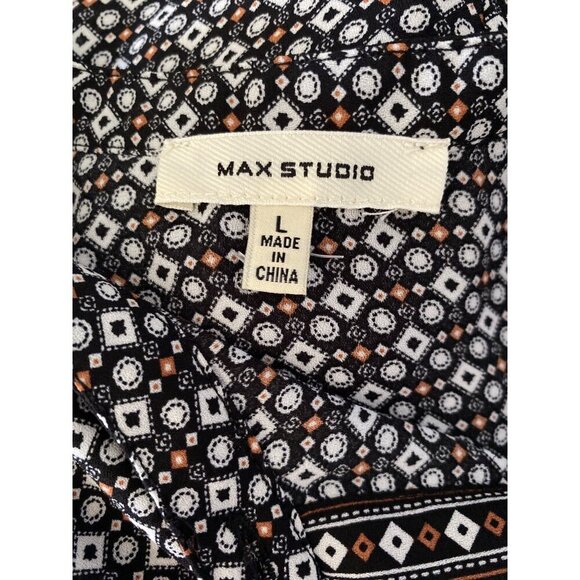 Max Studio Geometric Print Blouse Button Front Balloon Sleeves, Women's Size L - Picture 3 of 9